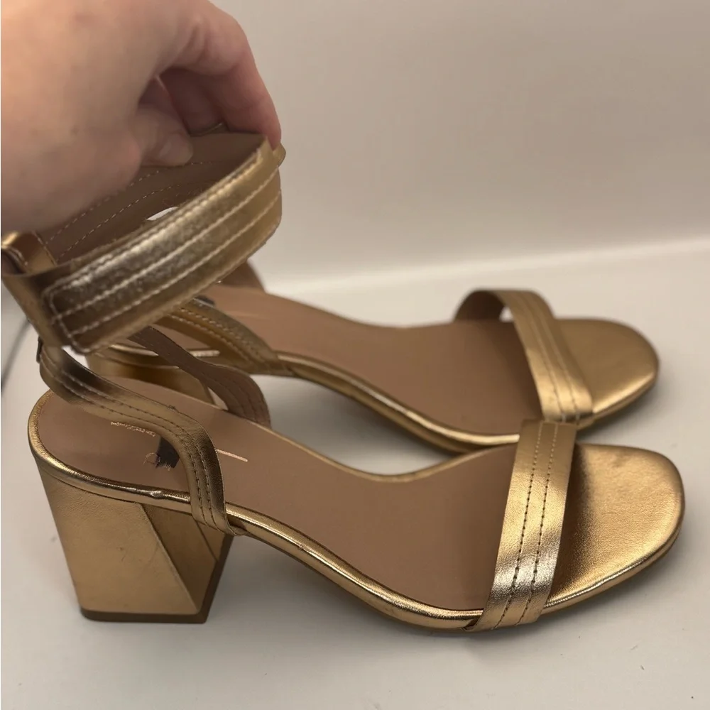 Linea Paolo Size 7 Eden Block Heel Ankle Wrap Sandals Rose Quartz Metallic Nappa